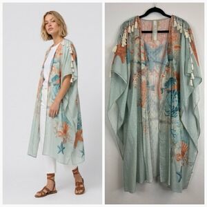 Aratta Silent Journey Kimono Cover Up Boho Beachy Vacation One Size Resort Wear